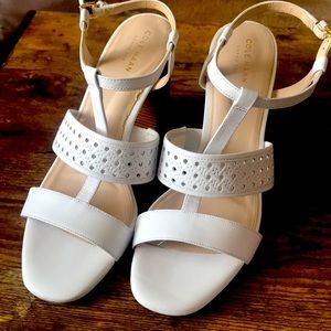 Cole Haan: White Wove Leather Cherie Grand Block Heel Sandal Sz 9.5